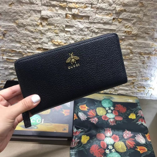 구찌 애니멀리어 지퍼 장지갑 523667 블랙