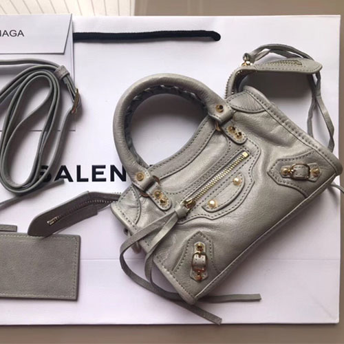 발렌시아가 클래식 골드 나노 시티 핸드백 505555 그레이