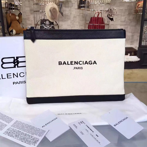 발렌시아가 스트라이프 캔버스 클러치백 44309257 화이트