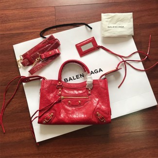 발렌시아가 클래식 미듐 시티백 432831 레드 금장