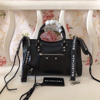 발렌시아가 클래식 미듐 로고 스트랩 시티백 300297 블랙 화이트 로고