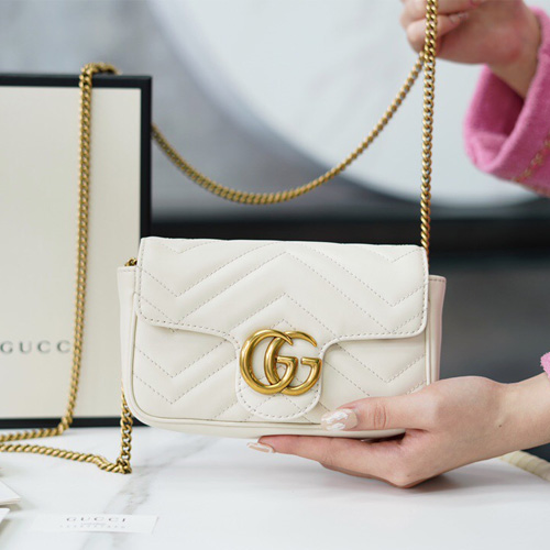 구찌 GG마몽 마틀라세 가죽 수퍼 미니 백 476433 화이트