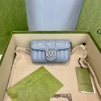 구찌 GG마몽 마틀라세 가죽 수퍼 미니 백 476433 그레이