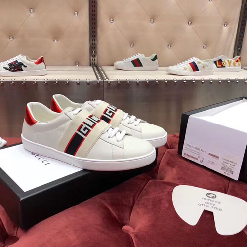 구찌  에이스 스트라이프 가죽 스니커즈 523469 화이트