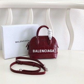 발렌시아가 빌 탑 핸들 백 XXS 550646 악어무늬 버건디