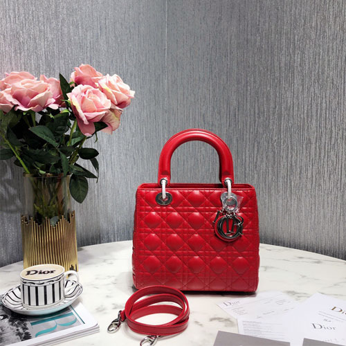 디올 레이디백 미듐 M0535 레드 은장