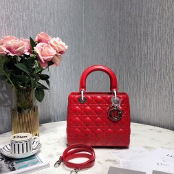 디올 레이디백 미듐 M0535 레드 은장