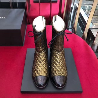 샤넬 쇼트 부츠 카프스킨 G34124  골드