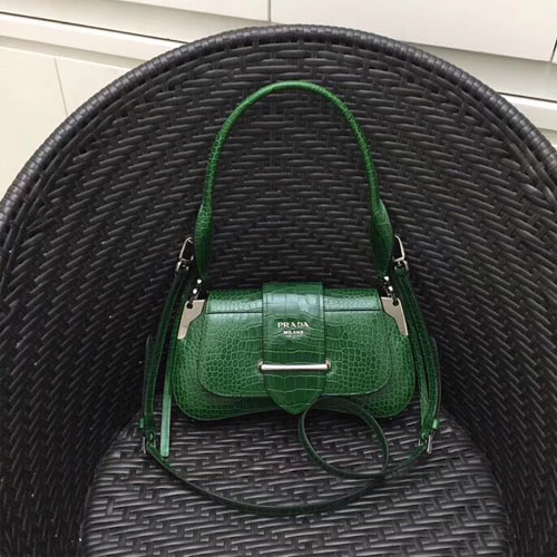 프라다 시도니 가죽 숄더백 1BD168 악어무늬 그린