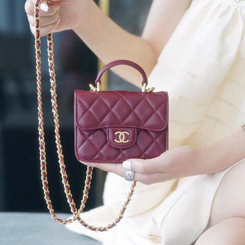  샤넬 핸들 플랩 코인 펄스 체인 백 AP2200 램스킨 버건디