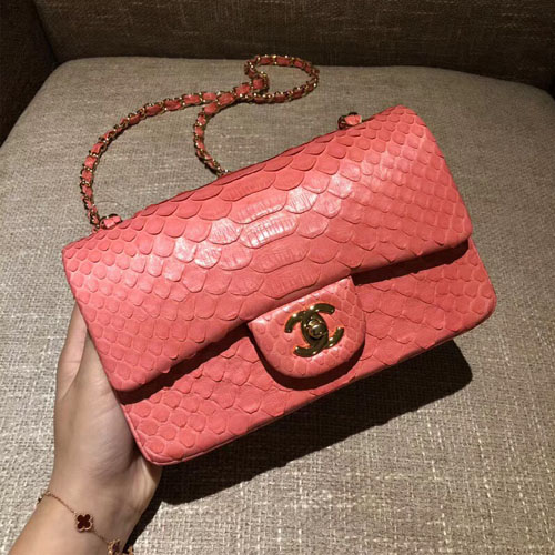 샤넬 CF20 스네이크가죽 점보백 A1116 수박핑크 금장