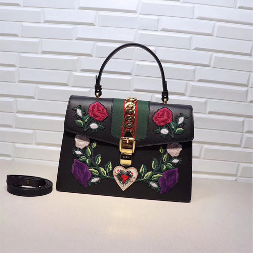 구찌 18S/S 탑핸들 자수 실비백 431665 블랙