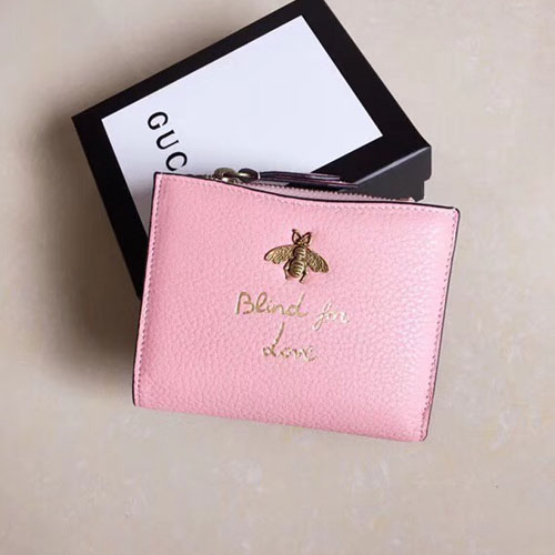 구찌 애니멀리에 가죽 카드 케이스 (동전 및 지폐 수납) 498094 핑크