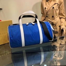 버버리 미디엄 나일론 빈티지 체크 배럴 백 80054211 블루