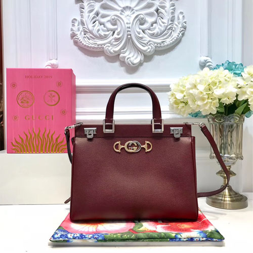 구찌 주미 미디엄 탑 핸들 백 564714 버건디