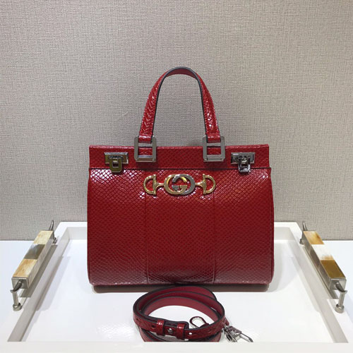 구찌 주미 스네이크 스킨 스몰 탑 핸들 백 ‎569712 레드