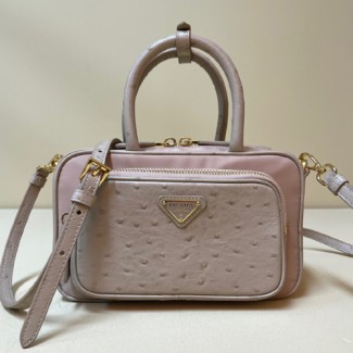 프라다 리나일론 및 타조 가죽 투 핸들 백 1BB106-2