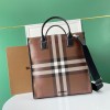 버버리 체크 E-캔버스 레더 토트 80491171