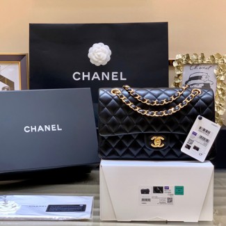 샤넬 클래식 미듐 점보백 A1112 램스킨 블랙 금장 ++