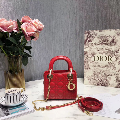 디올 레이디백 미니 M0505 레드 금장