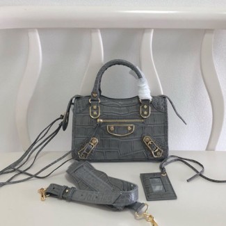 발렌시아가 클래식 미니 시티백 298A99 악어무늬 그레이