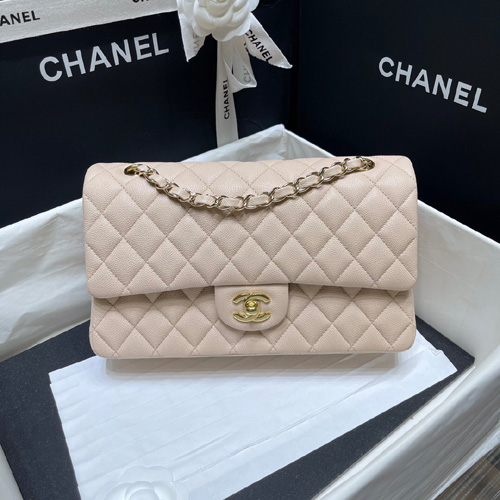 샤넬 클래식 미듐 점보백 A1112 이리테센트 캐비어 연핑크 ++