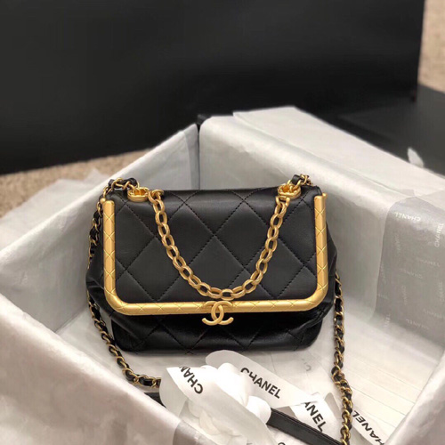 샤넬 램스킨 미듐 키스락백 AS1886 블랙