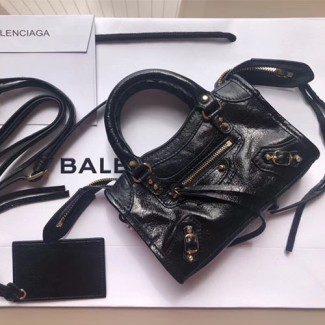 발렌시아가 클래식 골드 나노 시티 핸드백 505555 블랙