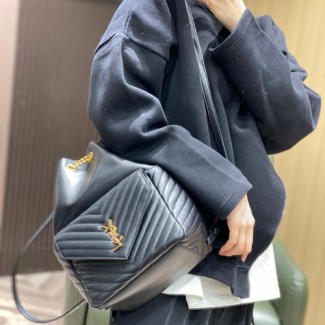 생로랑 라메 레더 JOE 드로스트링 백팩 672609 블랙