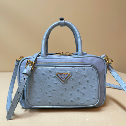 프라다 리나일론 및 타조 가죽 투 핸들 백 1BB106-3
