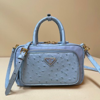 프라다 리나일론 및 타조 가죽 투 핸들 백 1BB106-3