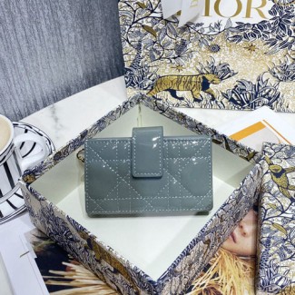 디올 에나멜 LADY DIOR 카드 지갑 S0074 그레이