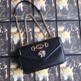 구찌 타이거 헤드 디테일 미디엄 숄더백 537241 블랙