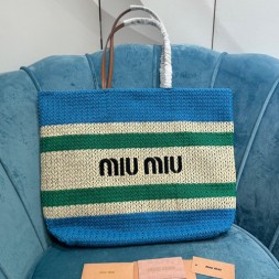 미우미우 라피아 코튼 토트백 5BG228-4