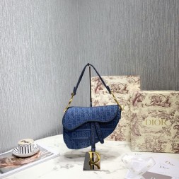디올 DIOR OBLIQUE 자수 캔버스 새들백 M0446 블루