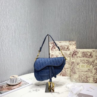 디올 DIOR OBLIQUE 자수 캔버스 새들백 M0446 블루