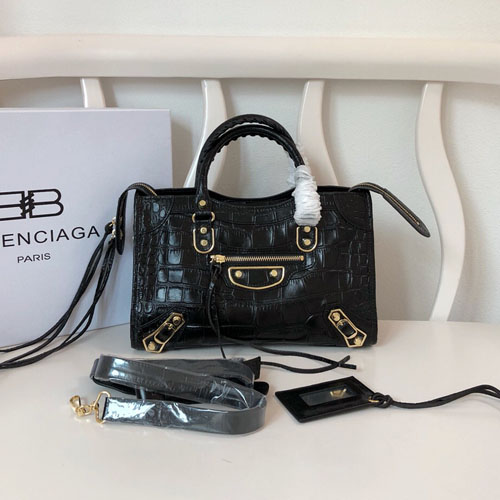 발렌시아가 클래식 미듐 시티백 299A11 악어무늬 블랙