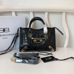 발렌시아가 클래식 미듐 시티백 299A11 악어무늬 블랙