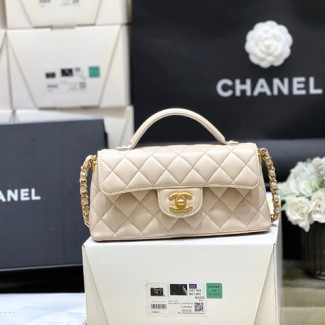 샤넬 25P 탑핸들 플랩백 AS5354 램스킨 베이지