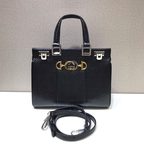 구찌 주미 스네이크 스킨 스몰 탑 핸들 백 ‎569712 블랙