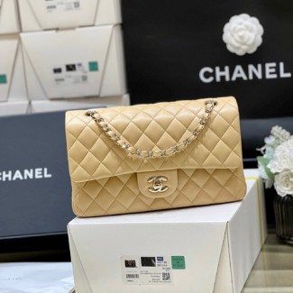 샤넬 클래식 미듐 점보백 A1112 램스킨 베이지++