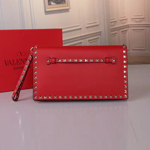 발렌티노 락스터드 미듐 클러치백 PW0B0399 레드 금장