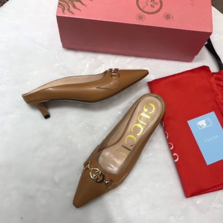 구찌 주미 가죽 슬라이드 577053 브라운