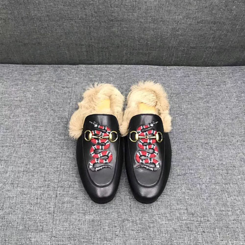 구찌 남성용 프린스타운 가죽 슬리퍼 397647 스네이크 블랙