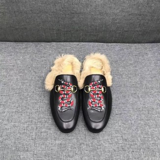 구찌 남성용 프린스타운 가죽 슬리퍼 397647 스네이크 블랙