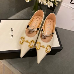 구찌 여성 홀스빗 가죽 플랫 슈즈 621161 화이트