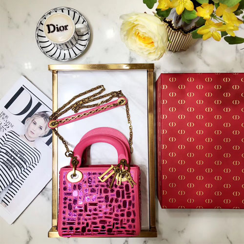 디올 신상 미니 레이디백 M0449 체리핑크