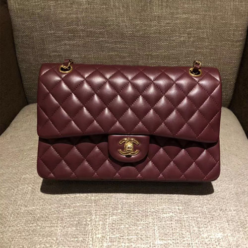 샤넬 클래식 점보백 A1112 미듐 램스킨 버건디 금장