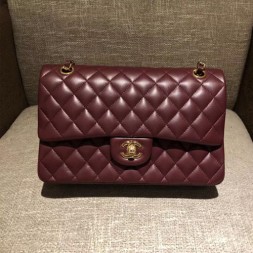 샤넬 클래식 점보백 A1112 미듐 램스킨 버건디 금장