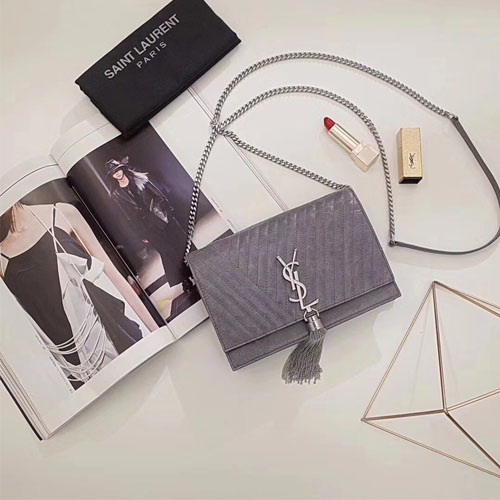 입생로랑 신상 테슬 체인 크로스백 452159 그레이